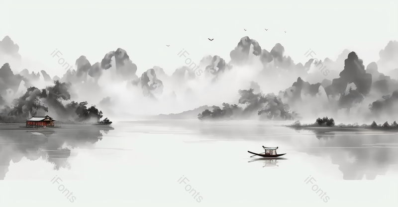 黑白色调山水水墨风手绘背景图,插画/手绘图,插画/手绘图库,插画/手绘图下载,插画/手绘